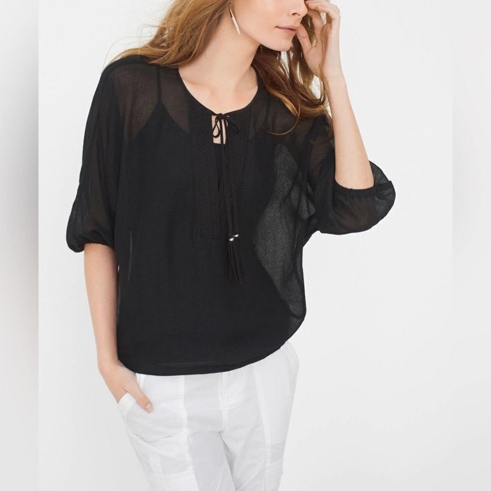 White House Black Market Feminine Boho Women’s Kimono Bib Poncho Black SZ Small